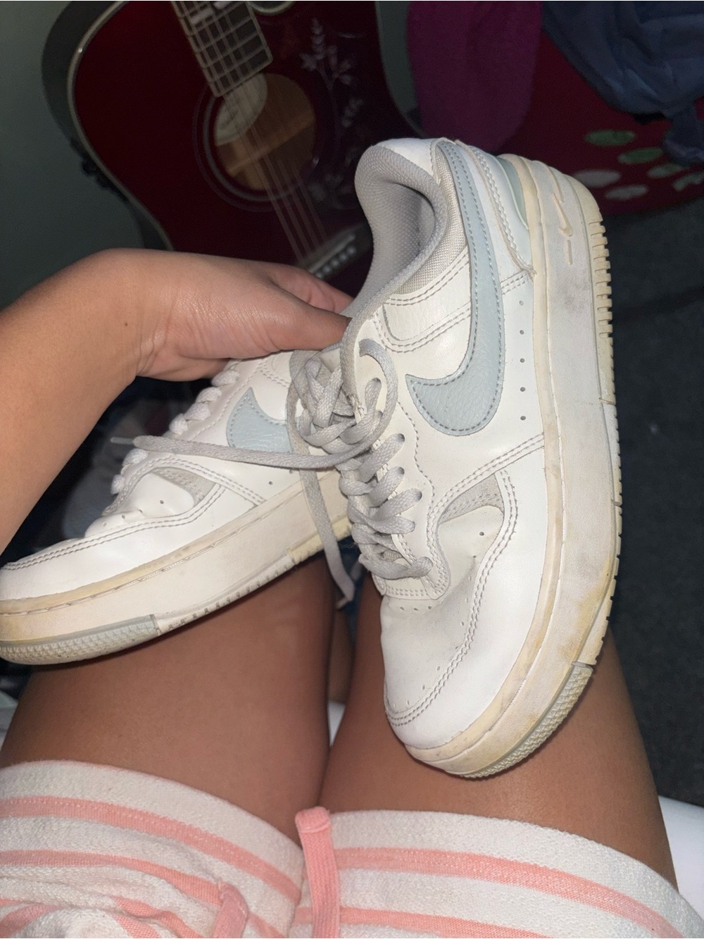 Nike Women’s White Sneakers with Light Blue Swoosh